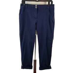 Chico's Navy Blue Cargo Pant Roll Cuff Pockets Elastic Waist Size 0.5